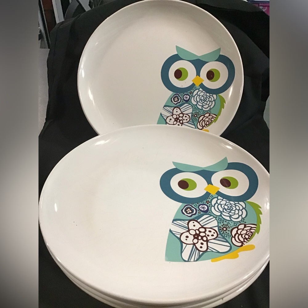 THE VINTAGE OWL COLLECTION SET OF 4 DINNER PLATES LTD COMMODITIES EUC SO CUTE